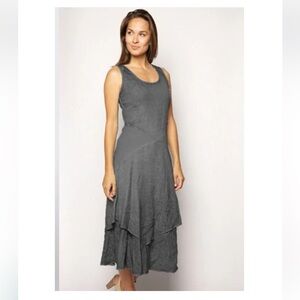 Inizio 100% Linen Flutter Pocket Sleeveless Layered Handkerchief Hem Dress SZ L
